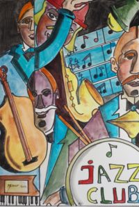 Le Jazz club / Aquarelle et encre / 50 x 70