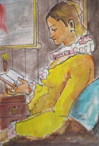 Lecture / Aquarelle et encre / 30 x 50 