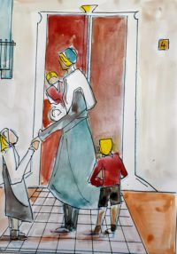 Petite famille au quatre 02 / Aquarelle et encre / 30 x 50 