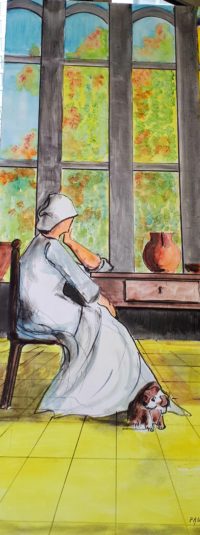 L'attente / Aquarelle et encre sur panneau / 40 x 98