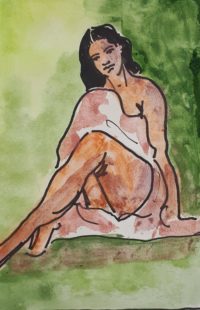 Modèle assis / Aquarelle et encre / 30 x 50