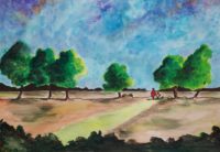 Vue rurale: la rangée d'arbres / Aquarelle et encre / 70 x 50 