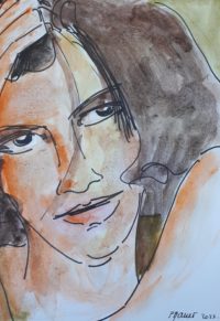 Portrait à la mèche / Aquarelle et encre / 30 x 50