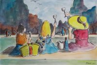 La fête en plein air / Aquarelle et encre / 70 x 50 