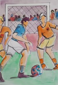 Journée de foot / Aquarelle et encre / 50 x 70 