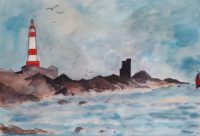 Le cap et son phare / Aquarelle et encre / 70 x 50 