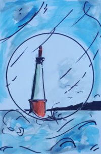 Le phare / Aquarelle et encre / 30 x 50