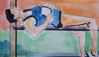 Sport : Athlétisme : saut en hauteur / Aquarelle et encre / 50 x 30