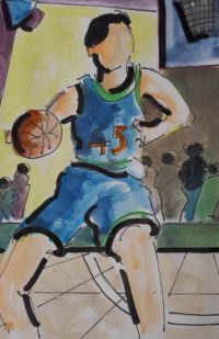 Sport : Basquet / Aquarelle et encre / 30 x 50