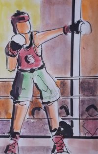 Sport : Boxe / Aquarelle et encre / 30 x 50