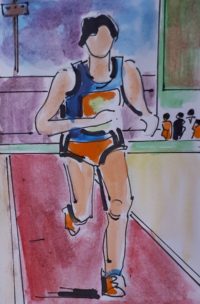 Sport : Athlétisme, 100 m / Aquarelle et encre / 30 x 50