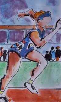 Sport : Athlétisme : saut en longueur 01 / Aquarelle et encre / 30 x 50