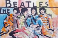 The Beatles : Le groupe / Aquarelle et encre / 50 x 30
