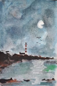 La pointe du phare / Aquarelle et encre / 30 x 50