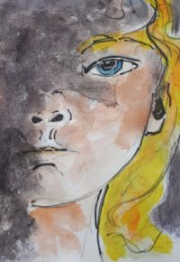 Portrait blonde / Aquarelle et encre / 30 x 50