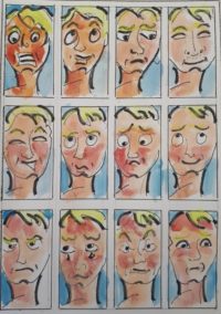 Etudes : Expressions faciales / Aquarelle et encre / 30 x 50
