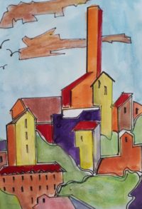 Village italien 01 / Aquarelle et encre / 30 x 50