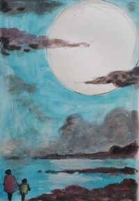 Marine sous la lune / Aquarelle et encre / 30 x 50