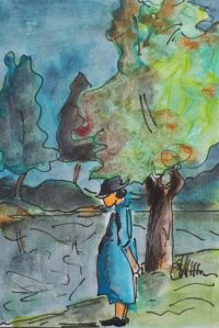 Contemplation / Aquarelle et encre / 30 x 50