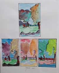 Variantes sur un paysage / Aquarelle et encre / 30 x 50