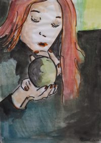 Femme à la pomme 01 / Aquarelle et encre / 30 x 50