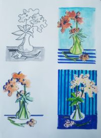 Etude 03 : vases à l'atelier / Aquarelle / 30 x 50