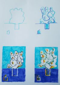 Study à la Nicolas de Stael: vases in the workshop / Watercolor / 30 x 50