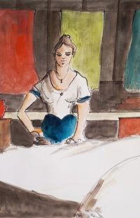 La repasseuse / Aquarelle et encre / 50 x 70