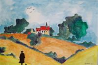 Paysage rural / Aquarelle et encre / 70 x 50