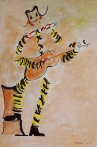 Clown et guitare / Aquarelle et encre / 50 x 70