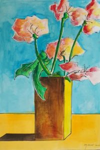 Vase fleuri sous la lumière  / Aquarelle et encre / 50 x 70 