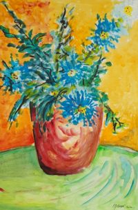 Vase aux bleuets 01 / Aquarelle et encre / 50 x 70 