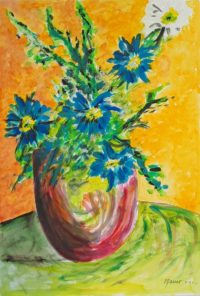 Vase aux bleuets 02 / Aquarelle et encre / 50 x 70 