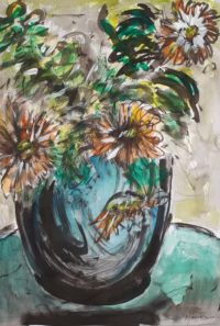 Vase aux chardons / Aquarelle et encre / 50 x 70 