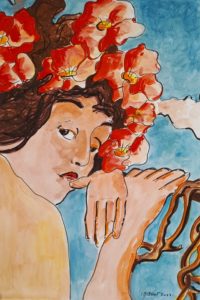 Femme aux fleurs / Aquarelle et encre / 50 x 70 