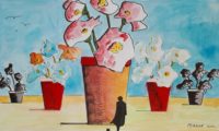 Le monde des pots de fleurs / Aquarelle et encre / 70 x 50