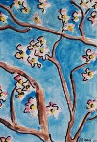 Cerisiers en fleurs / Encre et aquarelle / 30 x 50 