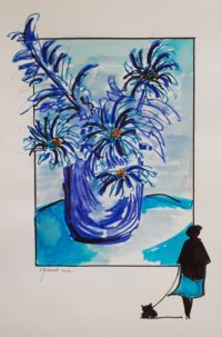 Vase aux chardons 02 / Encre et aquarelle / 30 x 50 