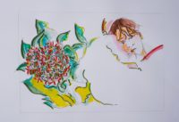 Etude florale et portrait / Aquarelle et encre / 70 x 50 