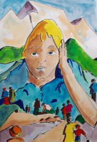 La montagne au visage / Aquarelle et encre / 50 x 70