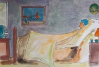 Au lit / Aquarelle et encre / 70 x 50