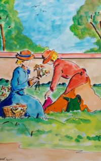 Jardinage d'été / Aquarelle et encre / 50 x 70