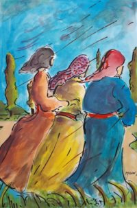 Les trois soeurs au vent / Aquarelle et encre / 50 x 70