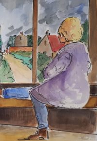 A la fenêtre / Aquarelle et encre / 50 x 70