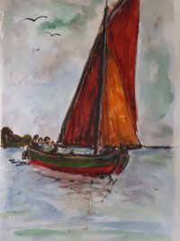 La voile au vent / Aquarelle et encre / 50 x 70