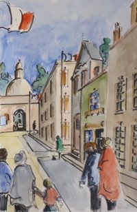 La rue centrale / Aquarelle et encre / 50 x 70