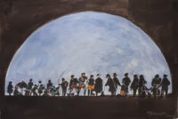 Foule au dôme / Aquarelle et encre / 70 x 50