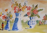 Le parc des vases 01 / Aquarelle et encre / 70 x 50