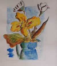 Pichet fleuri 01 / Aquarelle et encre / 50 x 70