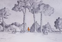 Pâturages / Aquarelle et encre / 70 x 50